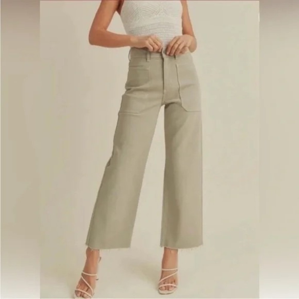 Just Black Denim The Nautical Wide Leg Jeans 24 Eucalyptus Patch Pocket Crop USA
